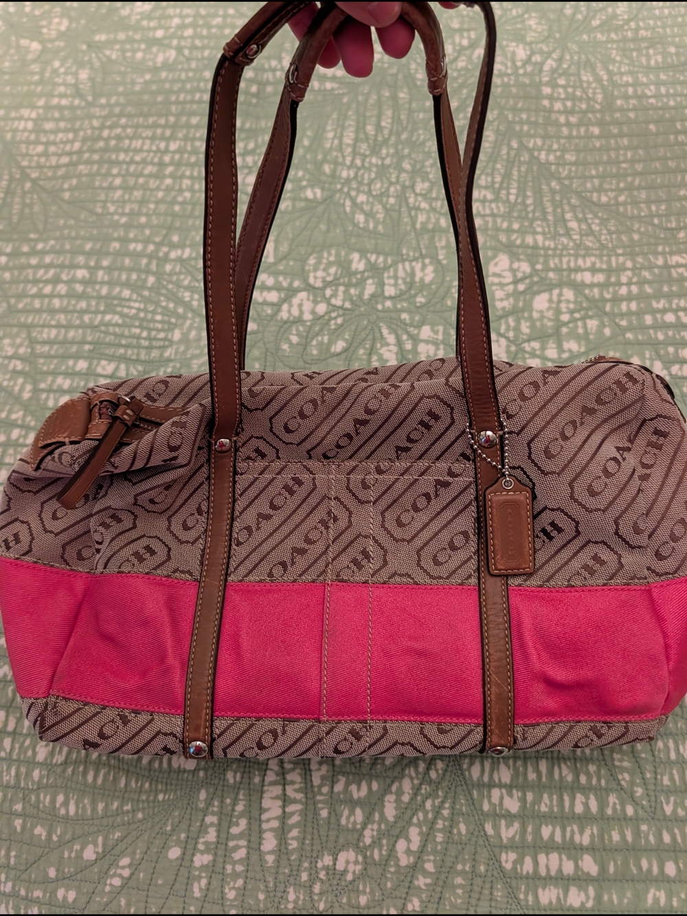 Coach Pink Accent Signature Canvas Purse